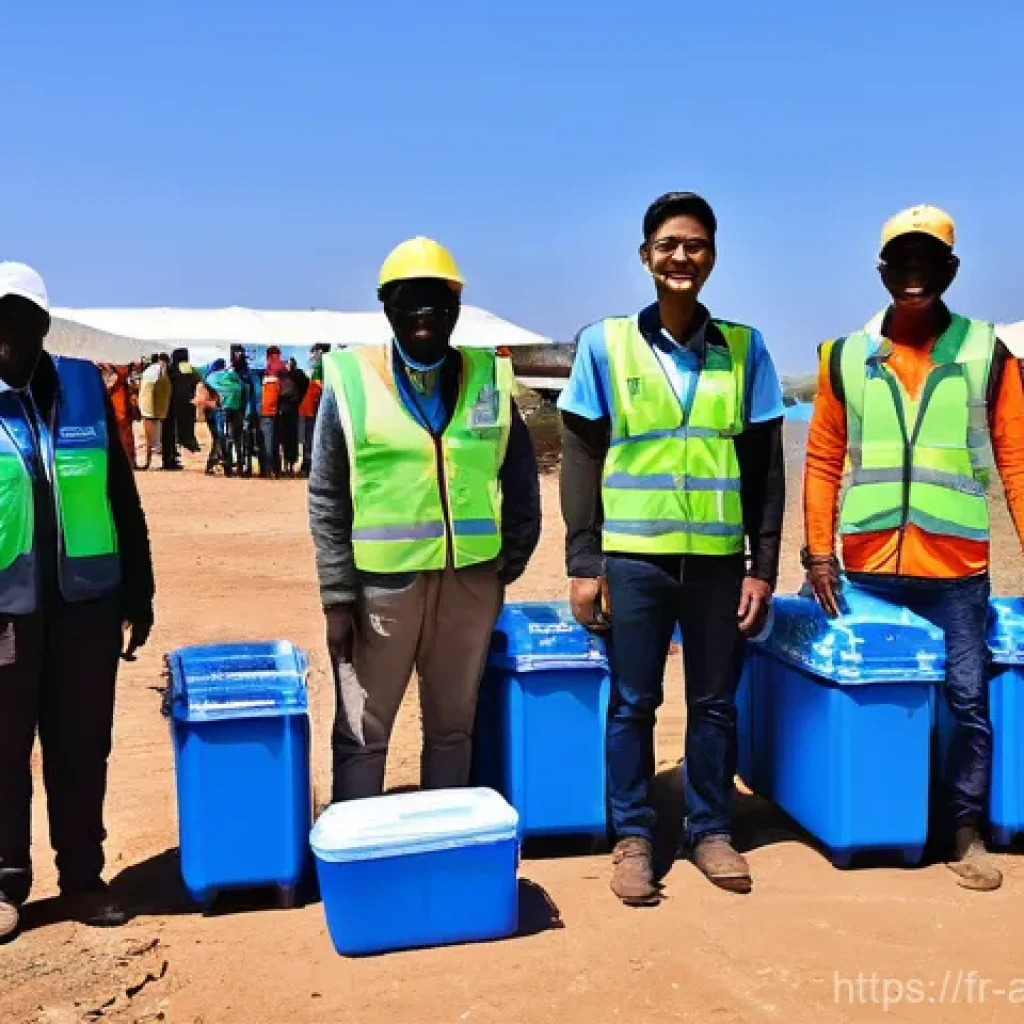 국제사회 개입 사례 - **Humanitarian Aid & Technological Assistance**
    An uplifting scene depicting a diverse group of ...