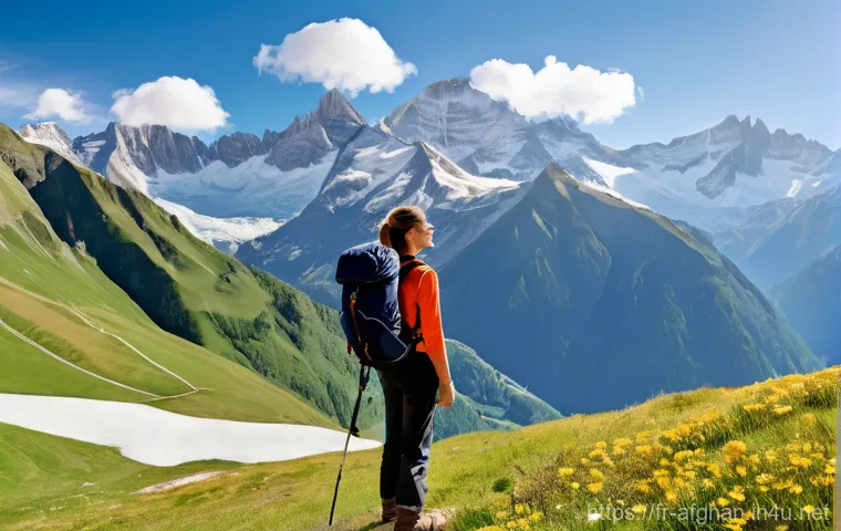 여행자 보험 필수 항목 - **Prompt 1: Serene Mountain Explorer**
    "A confident and joyful young woman, dressed in practical...