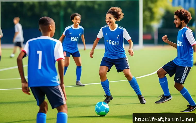 민족 갈등과 화합 사례 - A diverse group of young people from various ethnic backgrounds playing soccer together on an urban ...